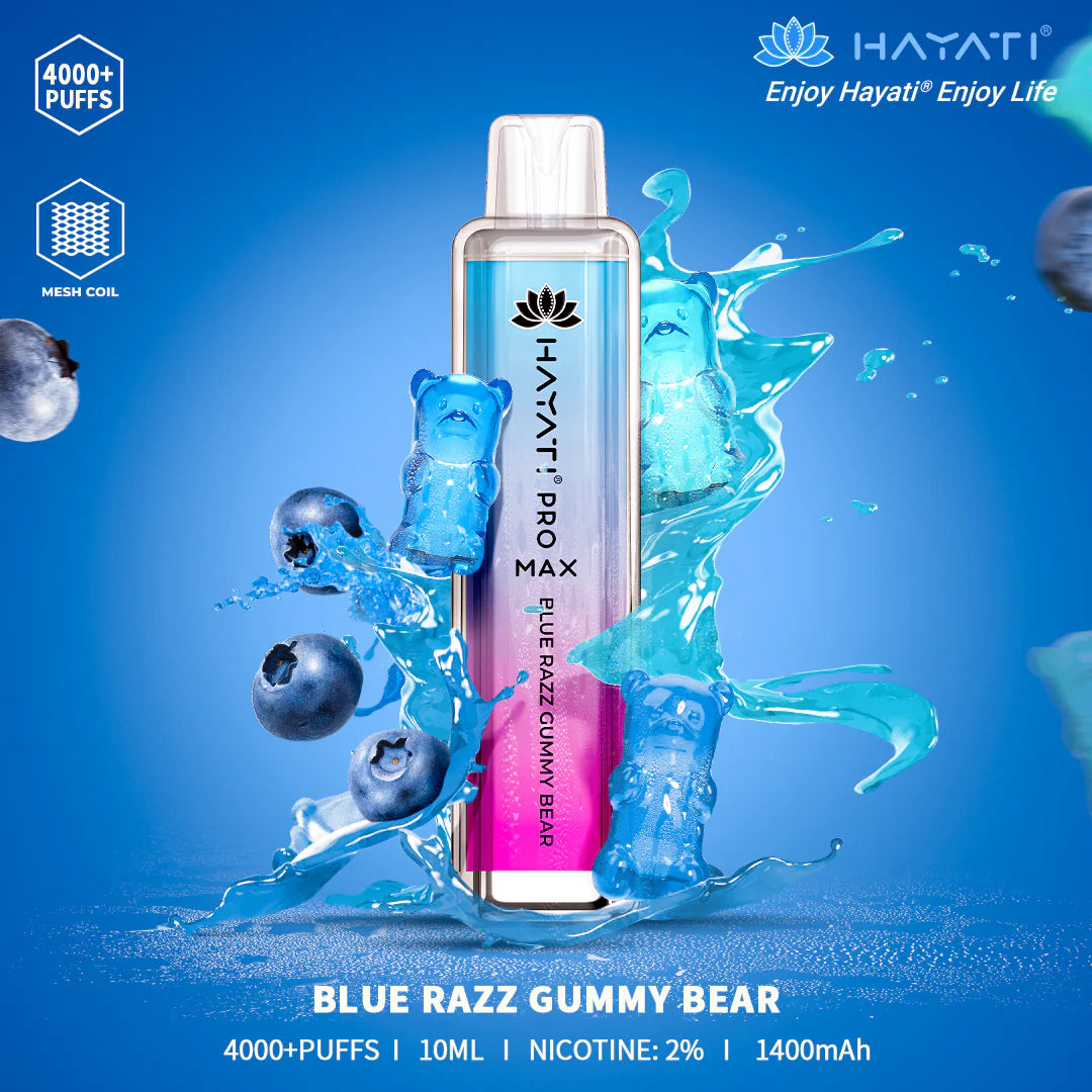 Hayati Pro Max - 4k puffs - Blue Razz Gummy Bear Switch vapes in Pakistan