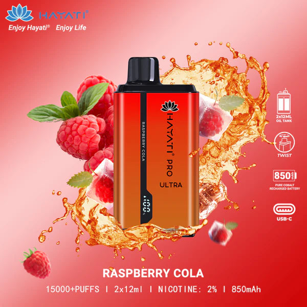 Hayati Pro Ultra-15k puffs-Raspberry Cola Switch vapes in Pakistan