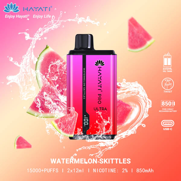 Hayati Pro Ultra-15k puffs-Watermelon Skittles Switch vapes in Pakistan