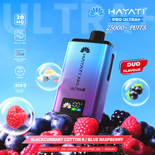 Hayati Pro plus - 25k puff Blackcurrant cotton candy/Blue Raspberry Switch vapes in Pakistan