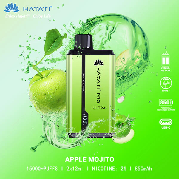 Hayati Pro Ultra single flavour - Apple Mojito 15k Puffs Switch vapes in Pakistan