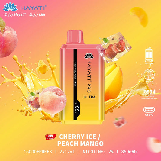 Hayati Pro Ultra Cherry Ice / Peach Mango (New Flavours) – 15000 Puffs Disposable Vape Switch vapes in Pakistan