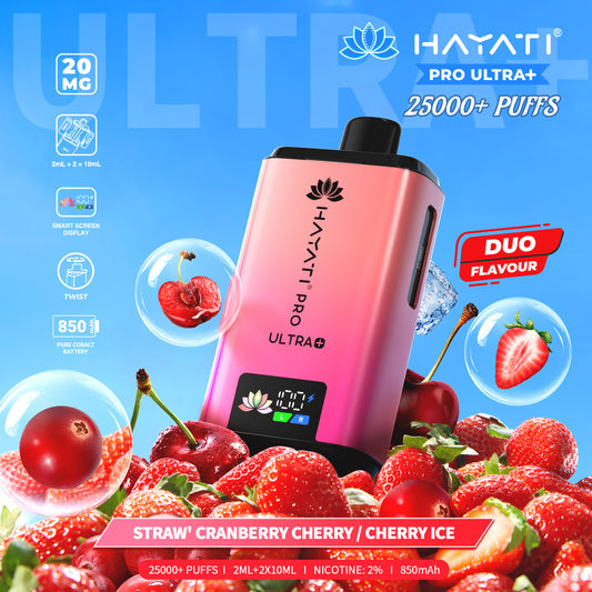Hayati Pro Plus 25k Puff - Strawberry Cranberry Cherry/Cherry Ice