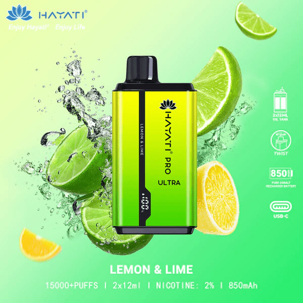 Hayati Pro Ultra duo flavours - 15k Puff-Lemon & Mint/Blue Razz & Mint Switch vapes in Pakistan