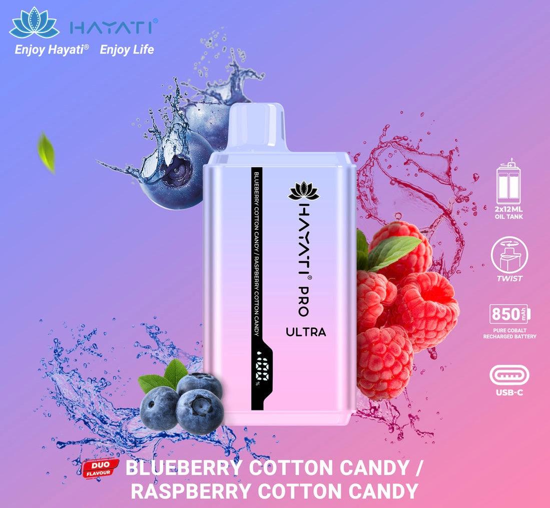 Hayati Pro Ultra duo flavours - 15k Puff-Blueberry Cotton Candy/Raspberry Cotton Candy Switch vapes in Pakistan