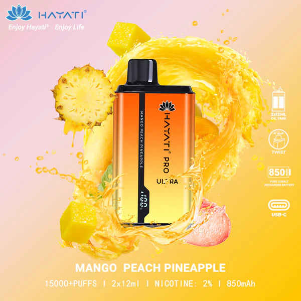 Hayati Pro Ultra-15k puffs-Mango Peach Pineapple Switch vapes in Pakistan